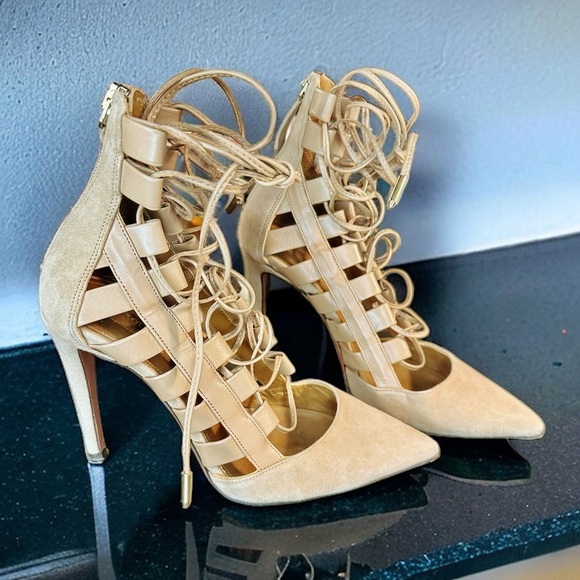 Aquazzura Beige Suede ‘Amazon’ Lace Up Pumps Size 5 ASO Eiza Gonzalez - Picture 10 of 15